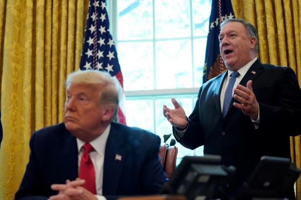 US Secretary of State Mike Pompeo at President Trump’s announcement last October that Sudan will normalize relations with Israel. 