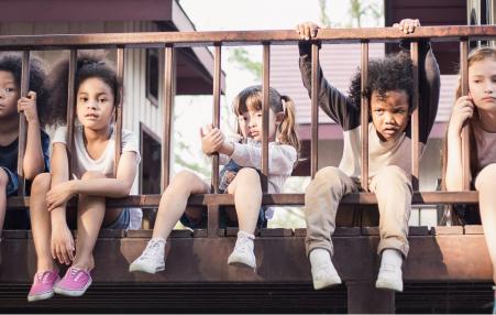 Children sitting on a balcony