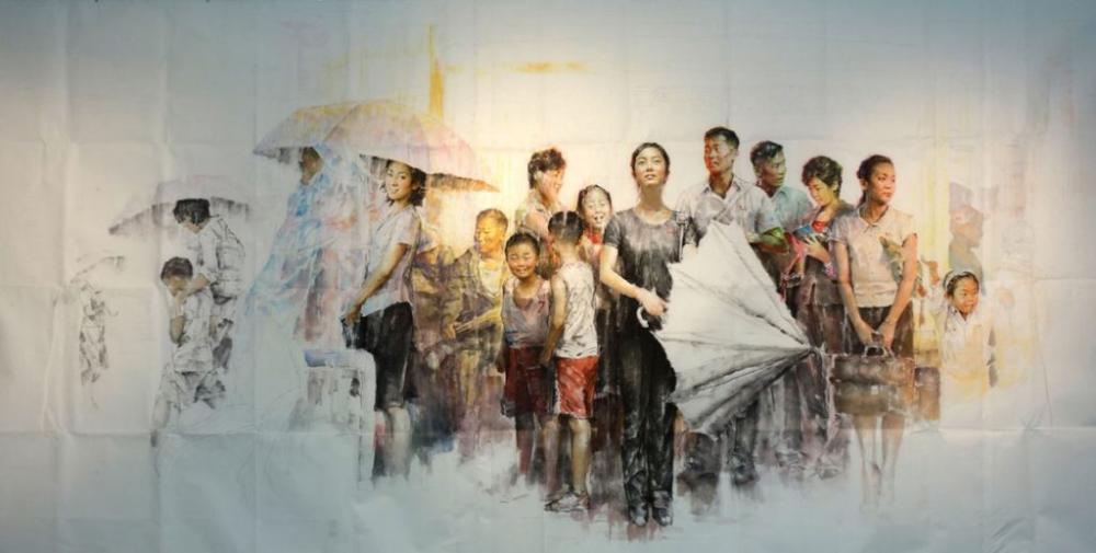 Kim In Sok (Democratic People’s Republic of Korea), Rain Shower at the Bus Stop, 2016.