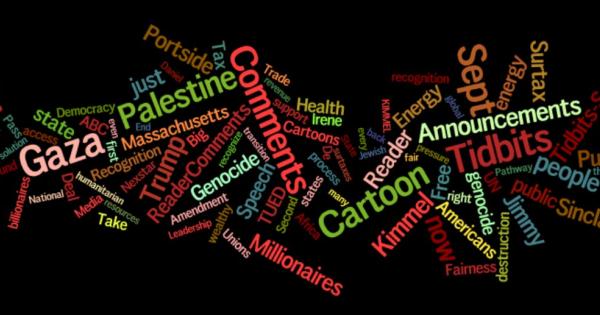Tidbits- Sept 25 -Readers Comments: Unhinged at UN; Jimmy Kimmel, Suing Media, Attack on Free Speech; Recognition of Palestine Is a Big Deal; Public Health Workers:End Genocide in Gaza; Pressure on Sinclair and Nextstar; Pass a Millionaires’ Surtax