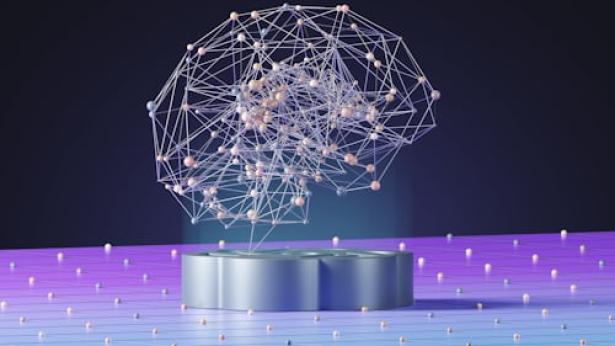 Photo of a sphere with various connecting lines and small balls 