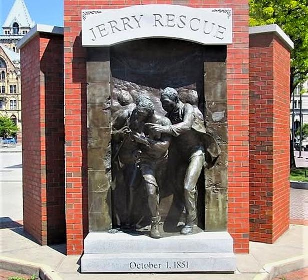 Photo of statue commemorating 1851 act of resistance to the Fugitive Slave Law in Syracuse, NY