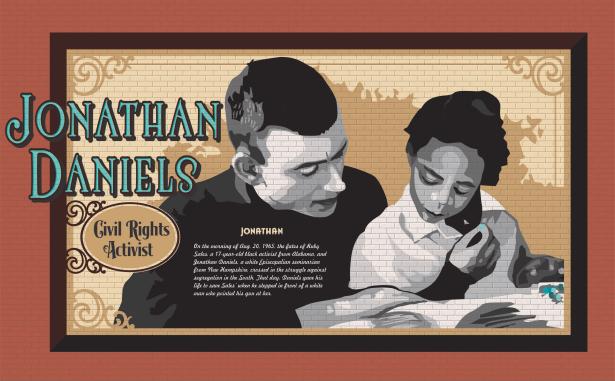 Wall mural of Student Nonviolent Coordinating Committee activist (and murder victim) Jonathan Daniels