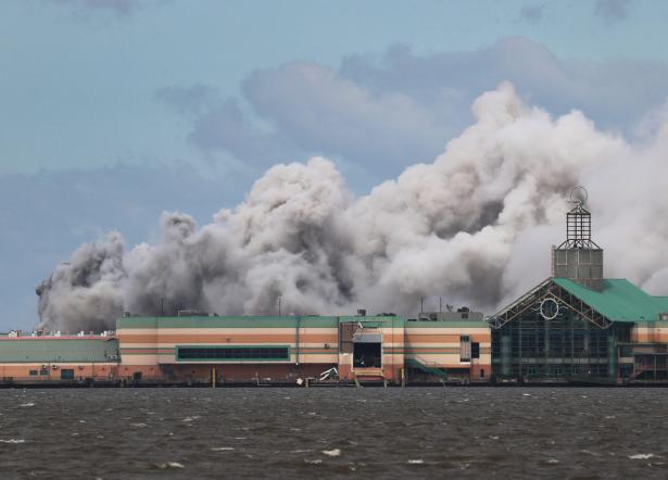Smoke rises from a chemical plant fire after Hurricane Laura passed through Lake Charles, Louisiana. 