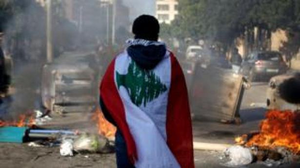 Protester with Lebanese flag