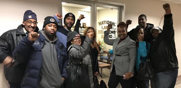 Workers in front of the NLRB offices 