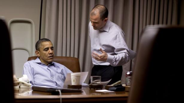 President Barack Obama talks with Ben Rhodes, Deputy National Security Advisor.