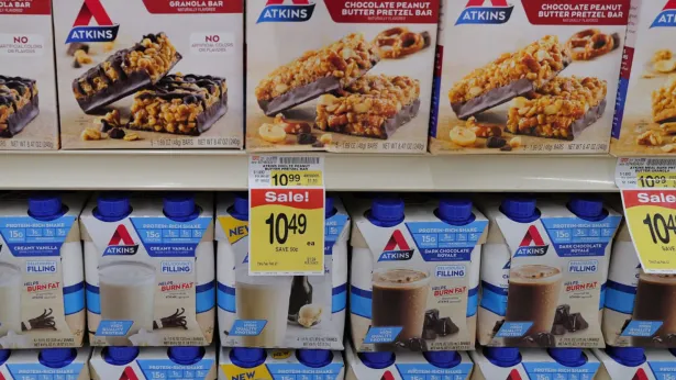 Atkins protein shakes and bars are offered for sale at a grocery store on February 13, 2024 in Chicago, Illinois. 