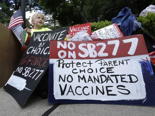 An anti-vaccine protest in Sacramento, CA in 2015. 