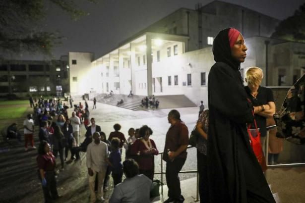 At 10 pm, a line of people still waiting to vote at Texas Southern University last March.