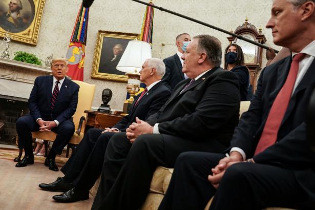 President Trump, Vice President Mike Pence; Secretary of State Mike Pompeo; and acting defense secretary Christopher C. Miller. 