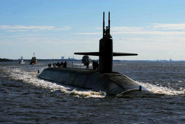 The USS Tennessee at sea. 