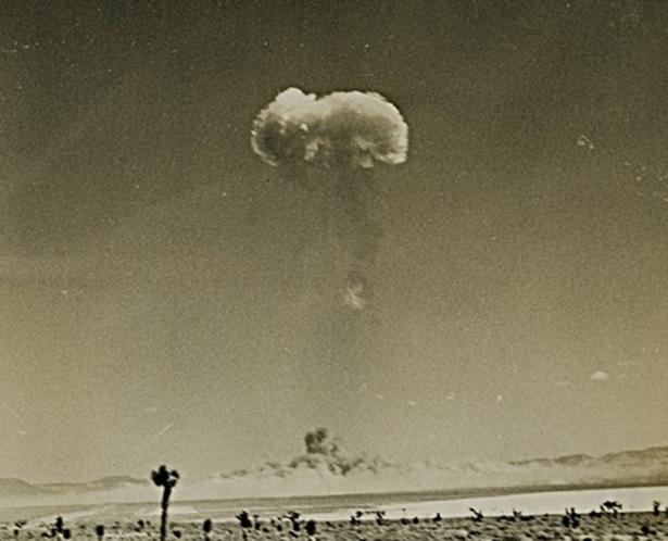 Mushroom cloud rising from Yucca Flats on April 22, 1952