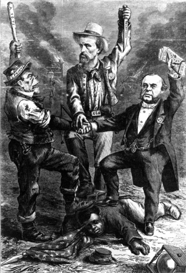 Thomas Nast cartoon of racist Georgians celebrating in 1868