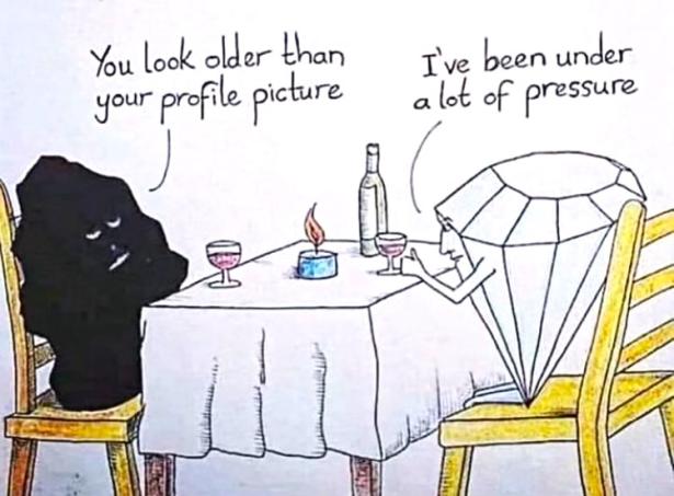 Cartoon re carbon dating -- Lump of coal chatting with a diamond