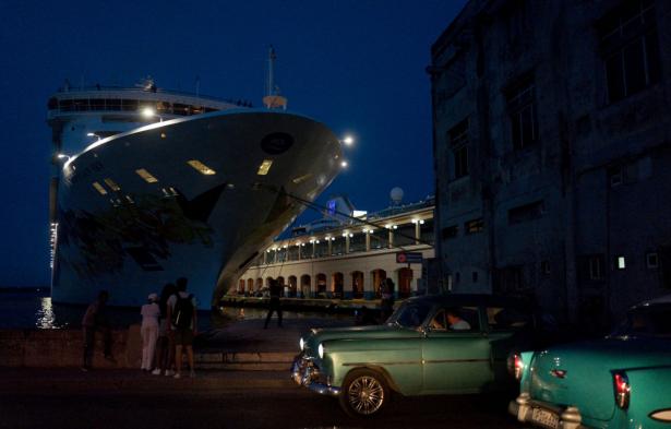 cruise ship docked in Cuba