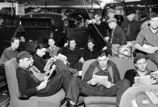 United Auto Workers members during their 1937 sit-down strike in Flint, Michigan
