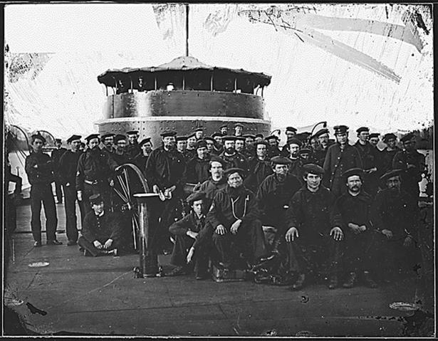 Sailors on the deck of the USS Monitor during the Civil War