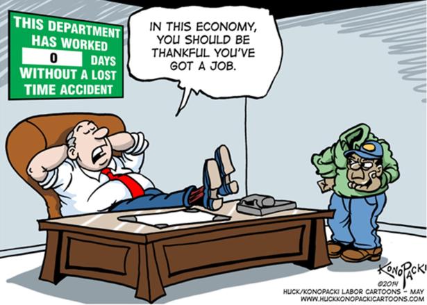 Cartoon about management's bad attitude toward job safety