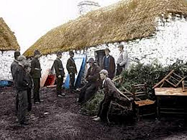 Police evicting a family of farmers in Ireland during the 19th century