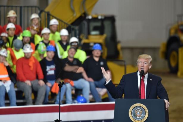 Trump giving speech to hard hats workers