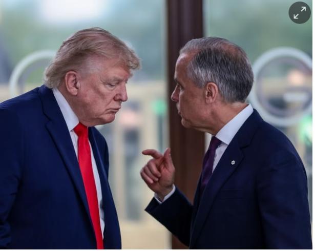 Photo of Trump talking to Prime Minister of Canadian