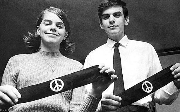 Two of the students who had been vindicated by the Supreme Court holding the offending armbands