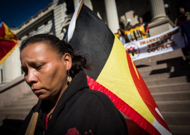 Native American woman protesting