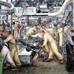 Mural by Diego Rivera showing workers in an automobile factory