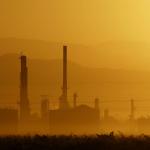 Sunrise at the Kern Oil and Refining Co. near the town of Lamont, California. 