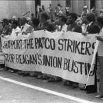 Striking air-traffic controllers demonstrating in 1981