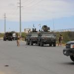 A road is blocked after al-Shabaab troops stormed an  American military base in Somalia.