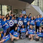 Photo of a large group of UAW members with Zohran.
