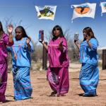      Indigenous people from the Tohono O’odham ethnic group dance and sing