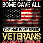 Photo of a poster with the words, All Gave Some, Some Gave All, Some Had Bone Spurs, Veterans Against Trump