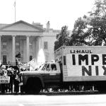 Demonstrators outside the White House calling for Nixon's impeachment