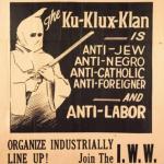 painting of a kkk  in a sheet with a gun and the words anti-jew, negro, catholic, foreigner and laborprolt    with with a 