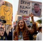 Compilation of 3 photos of protests.