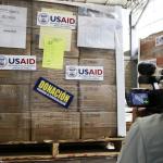 boxes packed for shipping and labeled USAID