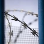Prison fence barbed wire close-up