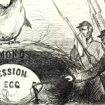 Union soldiers holding their noses to stop smelling the rotten egg of secession
