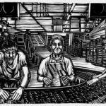 Drawing of women working in a factory