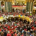 demonstrators fill Wisconsin State chambers