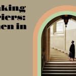 Photo of a woman wearing and academic gown and hat climbing a staircase, with the caption: Breaking Barriers: Women and the Law