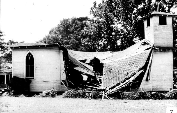 Church in McComb, Mississippi, after it was destroyed by a bomb in 1964