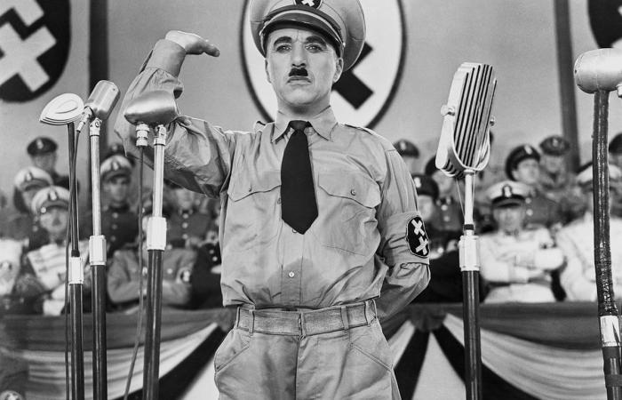Charlie Chaplin impersonating Adolf Hitler