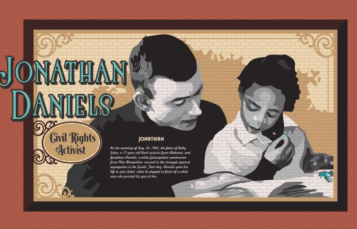 Wall mural of Student Nonviolent Coordinating Committee activist (and murder victim) Jonathan Daniels