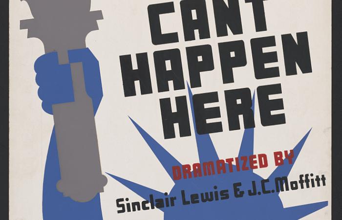 Theater poster for the 1936 play 'It Can't Happen Here'