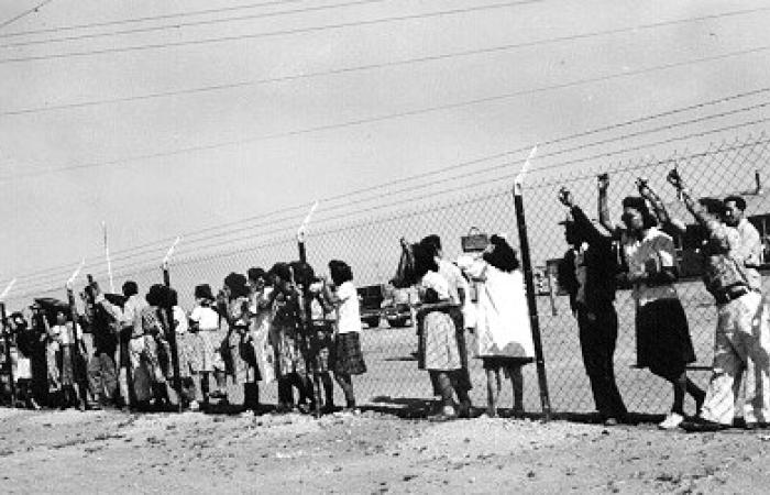 Residents of a concentration camp in the U.S. in 1943