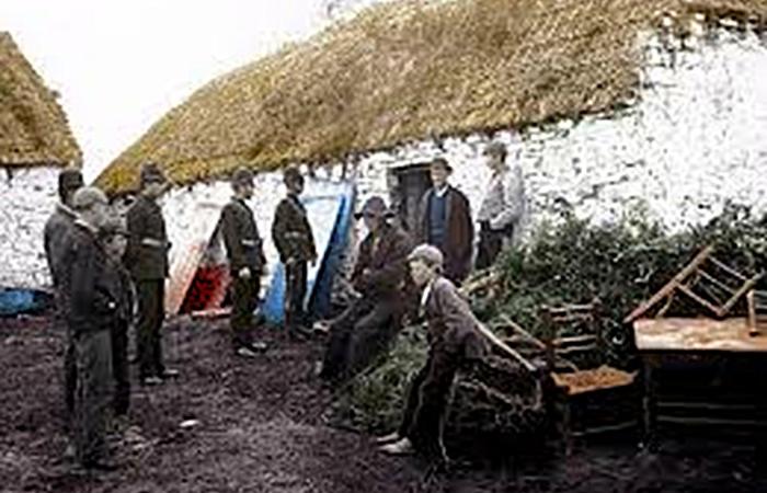 Police evicting a family of farmers in Ireland during the 19th century